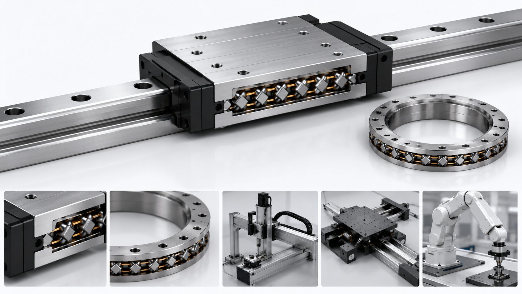 Crossed roller linear guides for precision positioning stages