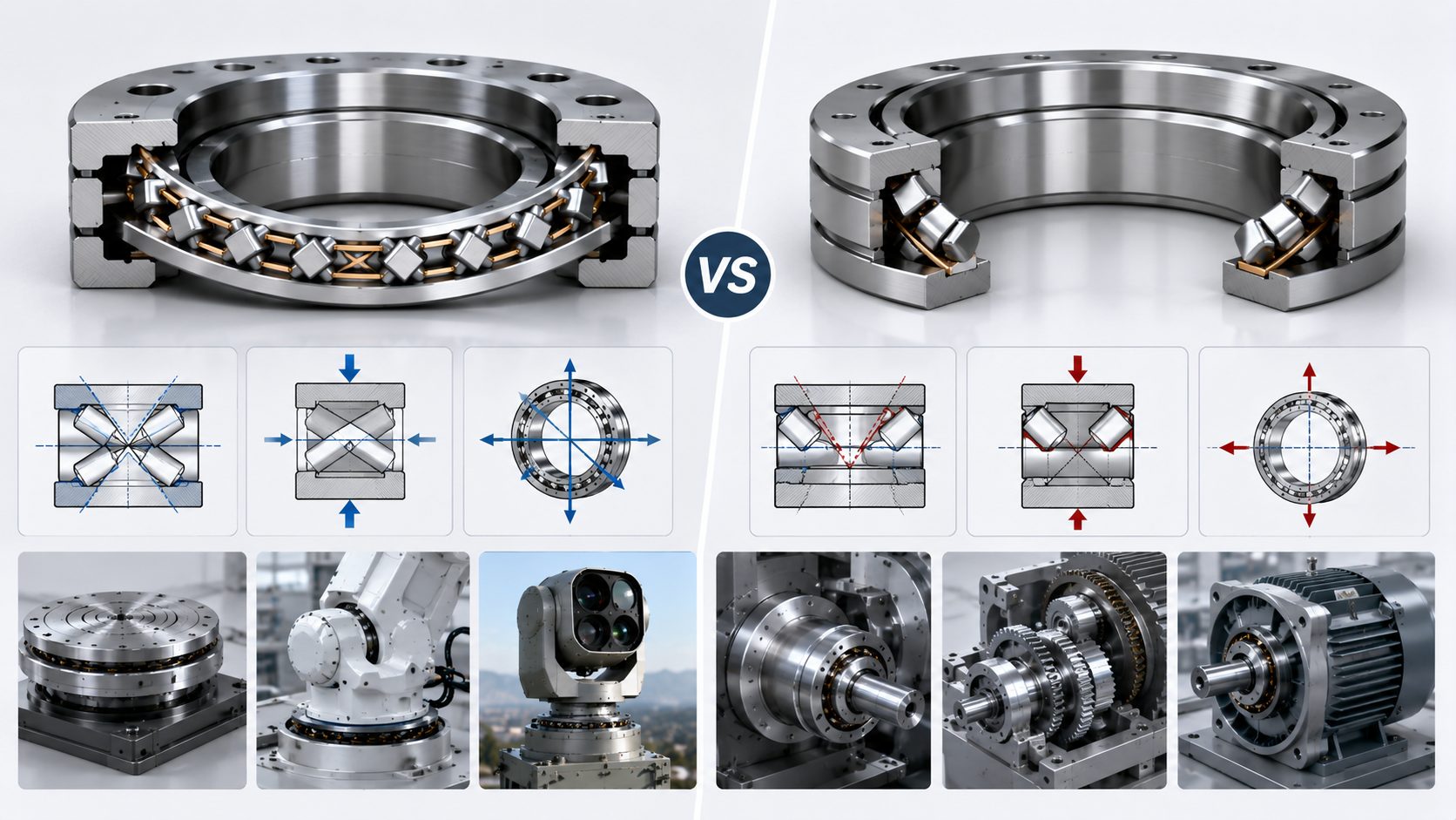 Crossed roller bearing vs angular contact bearing architecture comparison